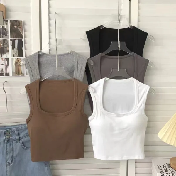 Pure Cotton Square Neck Vest Women's Underwear With Pads