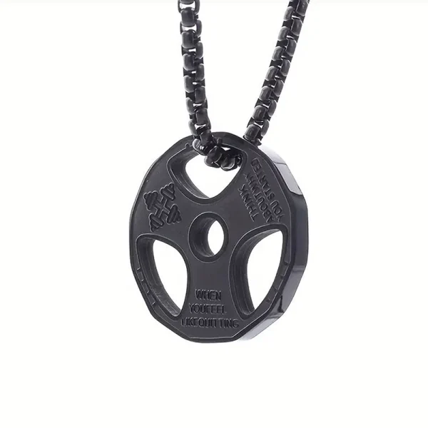 Barbell Plate Pendant Necklace black