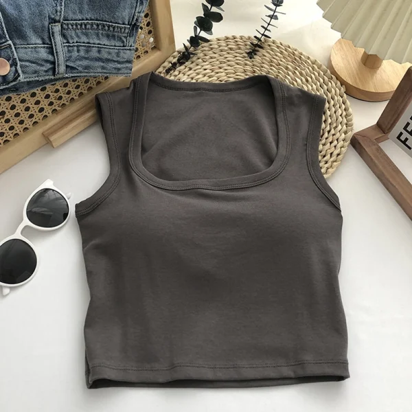 Square Neck Gym Tops gray