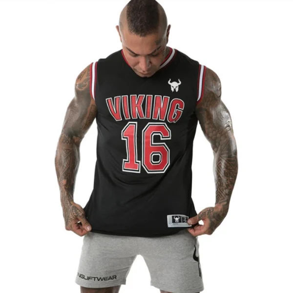 viking basketball tank top red