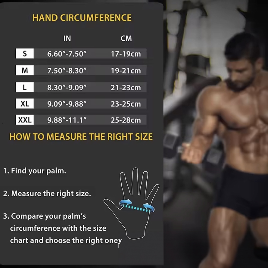 Half Finger Bodybuilding Gym Gloves size guide