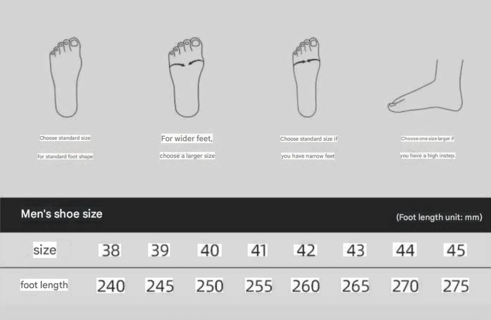 Men's High Quality Sport And Running Shoes size guide